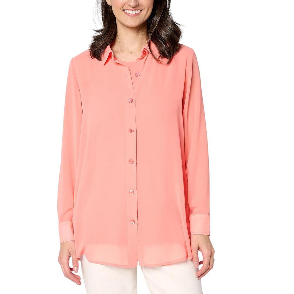 Brandis Women's Dress Out Loud Serving the Curvy Sheer Big Shirt Coral - Regular